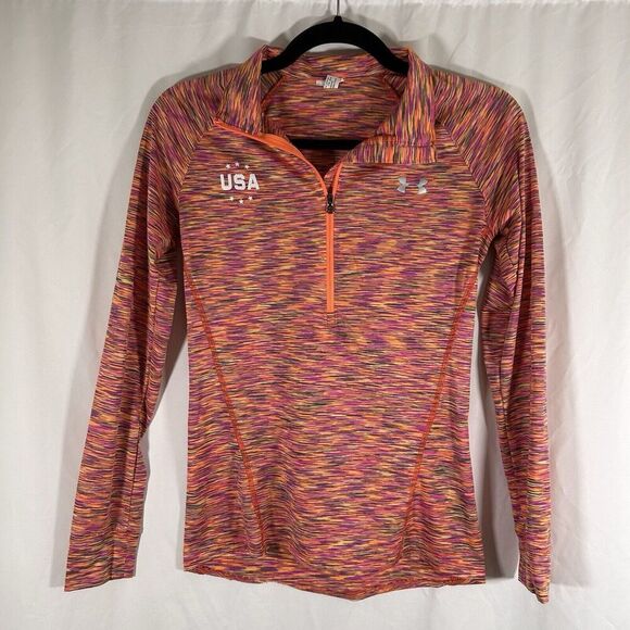 Under Armour USA Jacket Women's Small Orange 1/2 Zip Lightweight Pullover - Picture 1 of 9